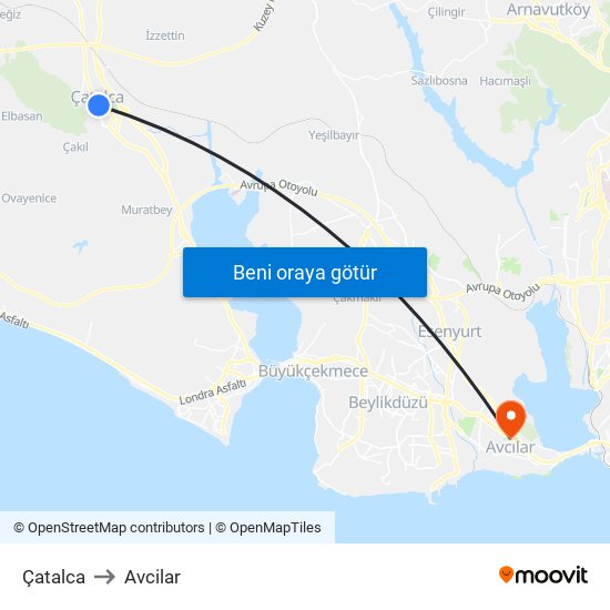 Çatalca to Avcilar map