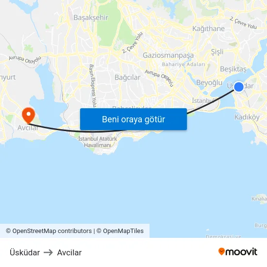 Üsküdar to Avcilar map