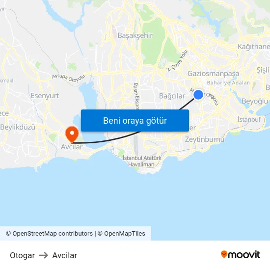 Otogar to Avcilar map