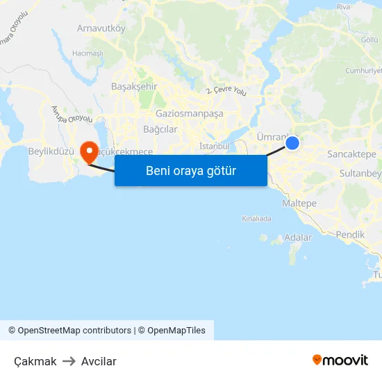Çakmak to Avcilar map