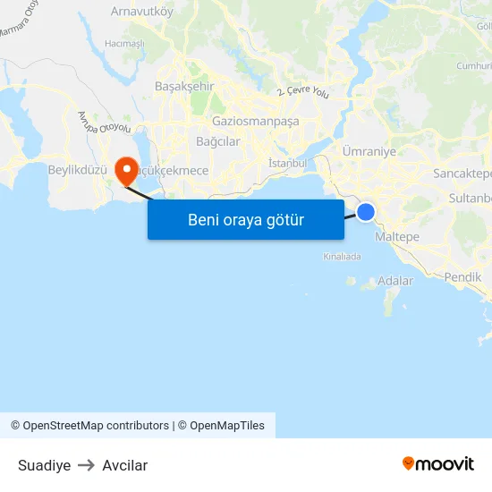 Suadiye to Avcilar map