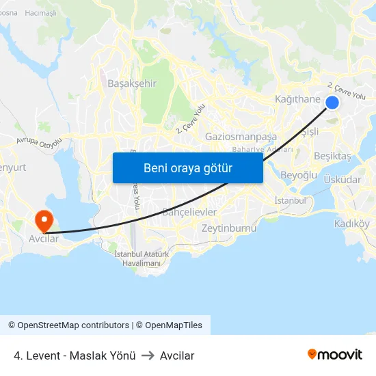 4. Levent - Maslak Yönü to Avcilar map