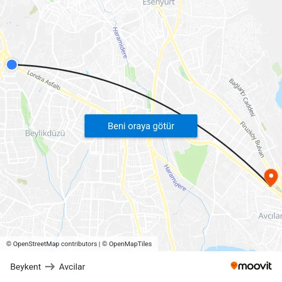 Beykent to Avcilar map