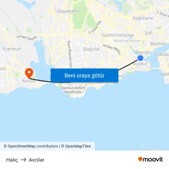 Haliç to Avcilar map