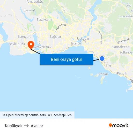 Küçükyalı to Avcilar map