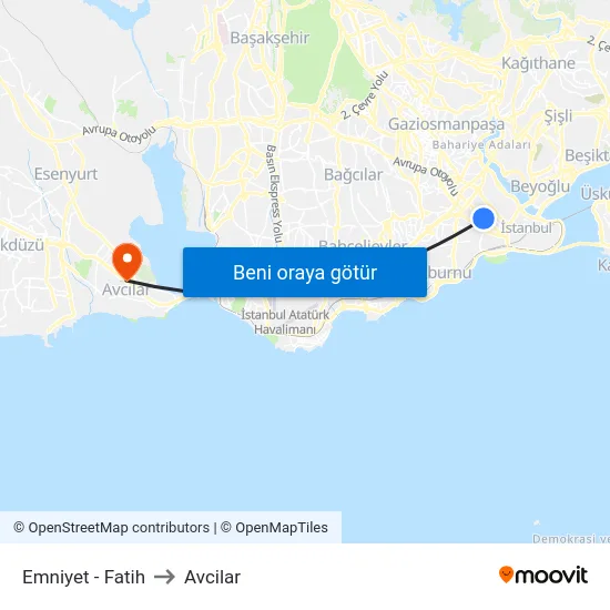 Emniyet - Fatih to Avcilar map