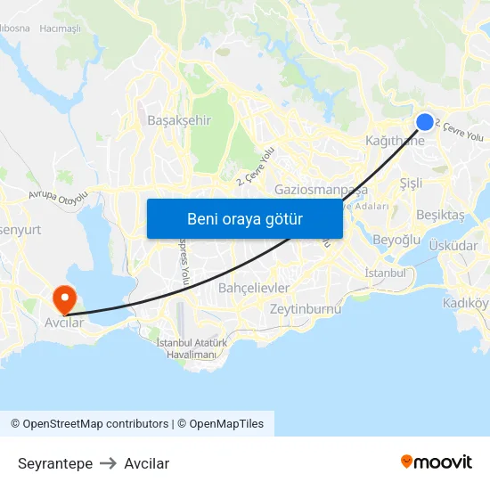 Seyrantepe to Avcilar map