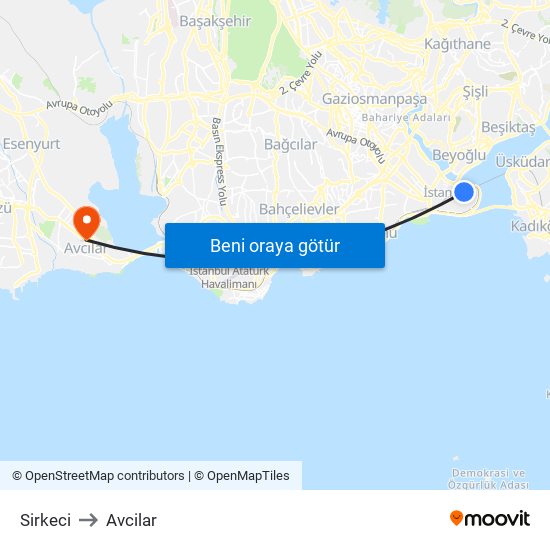 Sirkeci to Avcilar map