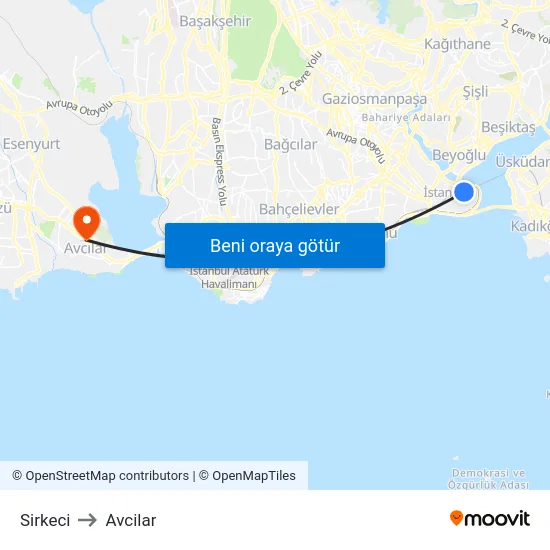 Sirkeci to Avcilar map