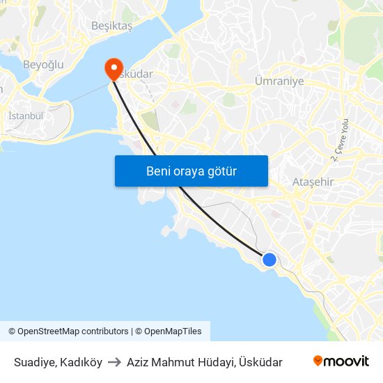 Suadiye, Kadıköy to Aziz Mahmut Hüdayi, Üsküdar map