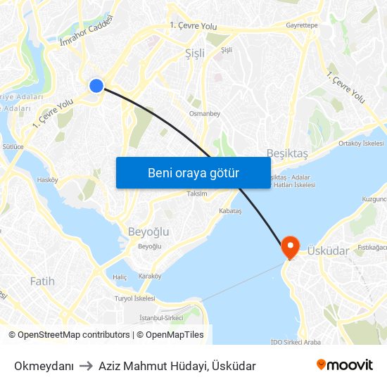 Okmeydanı to Aziz Mahmut Hüdayi, Üsküdar map