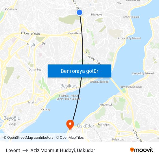 Levent to Aziz Mahmut Hüdayi, Üsküdar map