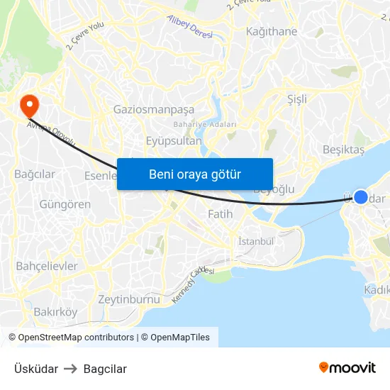 Üsküdar to Bagcilar map