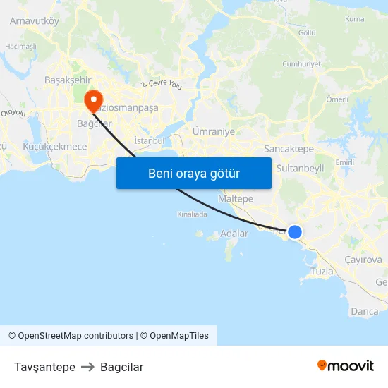 Tavşantepe to Bagcilar map