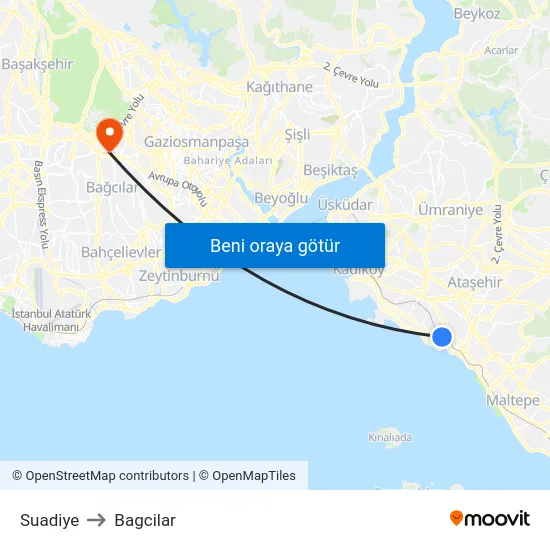 Suadiye to Bagcilar map