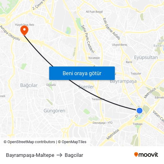 Bayrampaşa-Maltepe to Bagcilar map