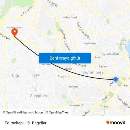 Edirnekapı to Bagcilar map