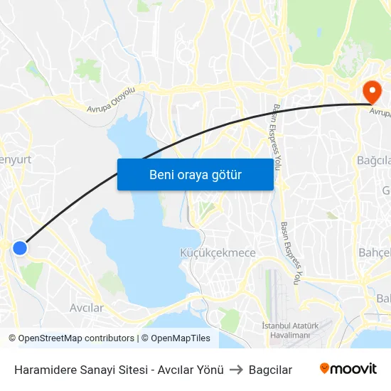 Haramidere Sanayi Sitesi - Avcılar Yönü to Bagcilar map