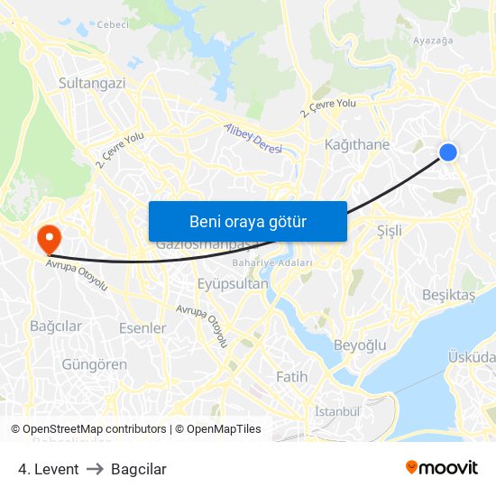 4. Levent to Bagcilar map