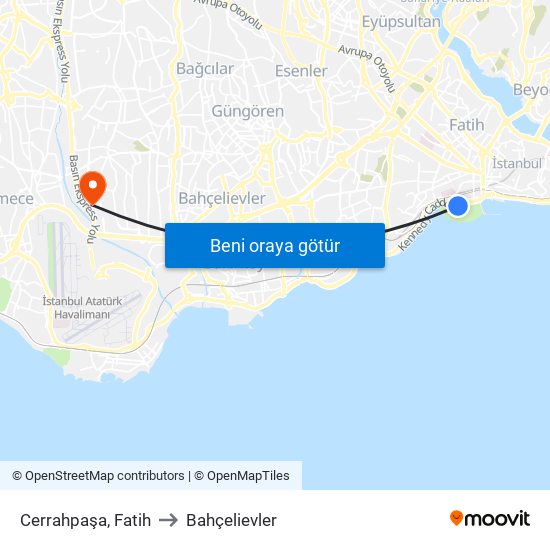 Cerrahpaşa, Fatih to Bahçelievler map