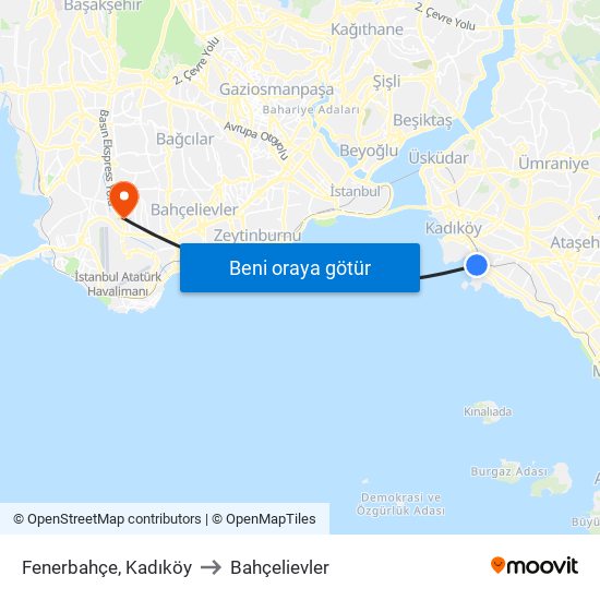 Fenerbahçe, Kadıköy to Bahçelievler map