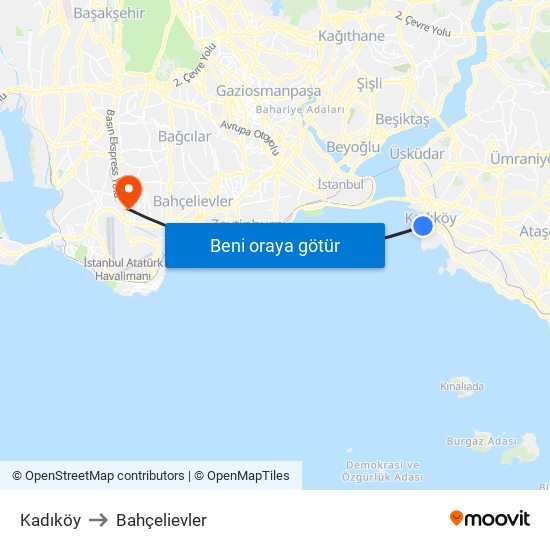 Kadıköy to Bahçelievler map