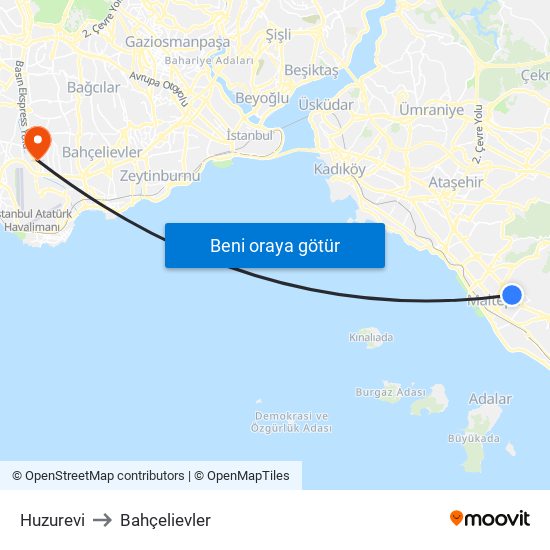 Huzurevi to Bahçelievler map