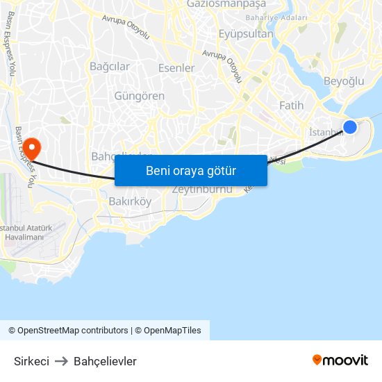 Sirkeci to Bahçelievler map