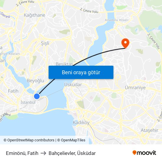 Eminönü, Fatih to Bahçelievler, Üsküdar map