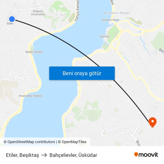 Etiler, Beşiktaş to Bahçelievler, Üsküdar map