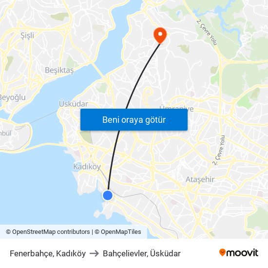 Fenerbahçe, Kadıköy to Bahçelievler, Üsküdar map