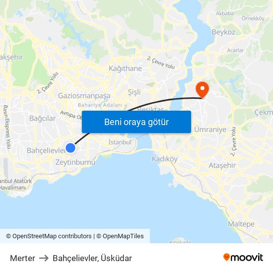 Merter to Bahçelievler, Üsküdar map