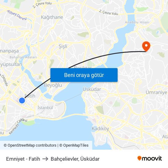 Emniyet - Fatih to Bahçelievler, Üsküdar map