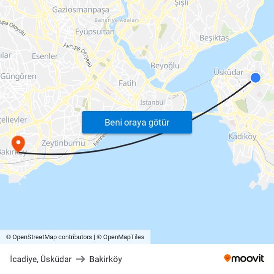 İcadiye, Üsküdar to Bakirköy map