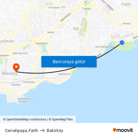 Cerrahpaşa, Fatih to Bakirköy map