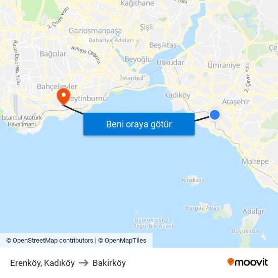 Erenköy, Kadıköy to Bakirköy map