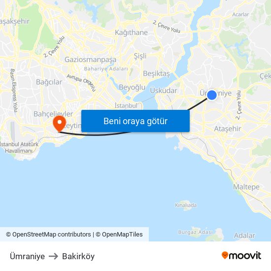 Ümraniye to Bakirköy map