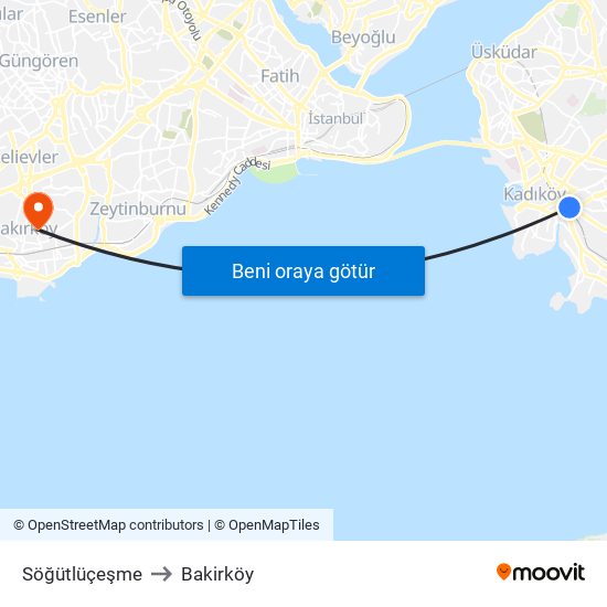 Söğütlüçeşme to Bakirköy map