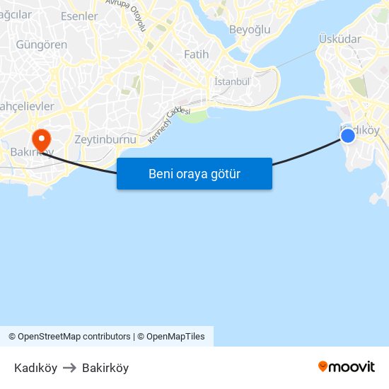 Kadıköy to Bakirköy map