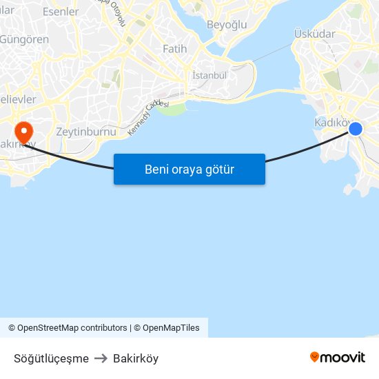 Söğütlüçeşme to Bakirköy map