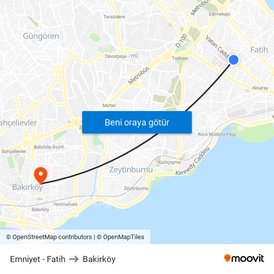 Emniyet - Fatih to Bakirköy map