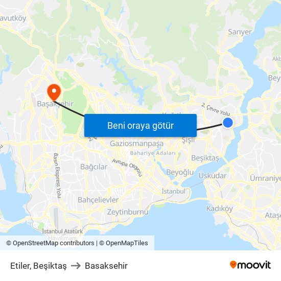 Etiler, Beşiktaş to Basaksehir map