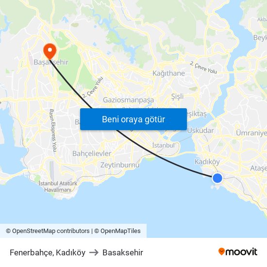 Fenerbahçe, Kadıköy to Basaksehir map