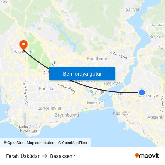 Ferah, Üsküdar to Basaksehir map