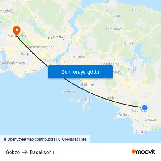 Gebze to Basaksehir map