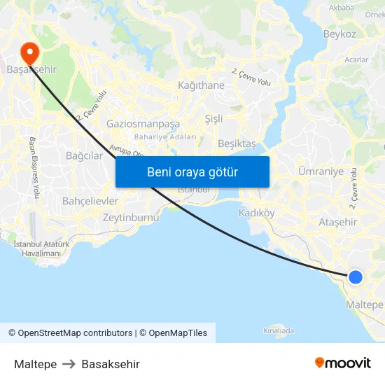 Maltepe to Basaksehir map