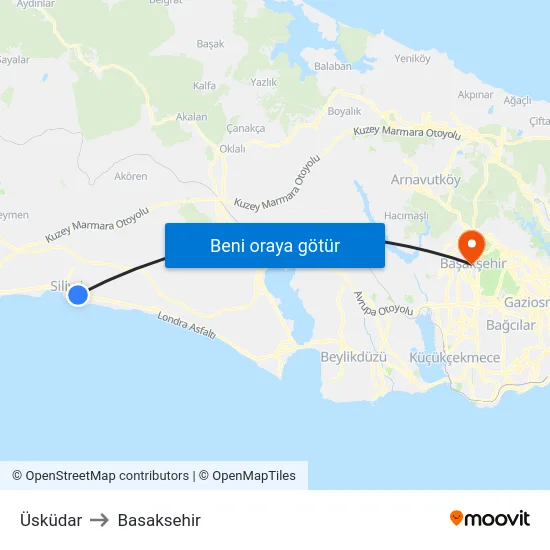 Üsküdar to Basaksehir map