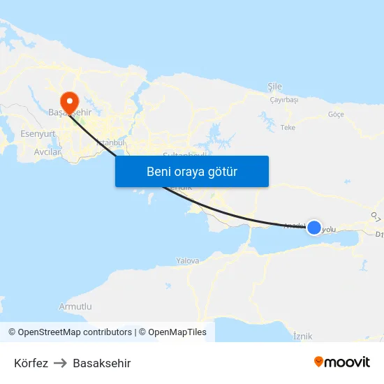 Körfez to Basaksehir map