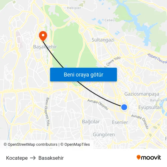 Kocatepe to Basaksehir map
