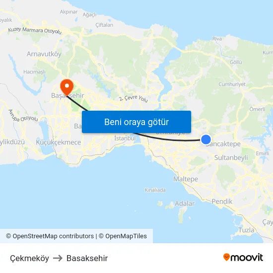 Çekmeköy to Basaksehir map
